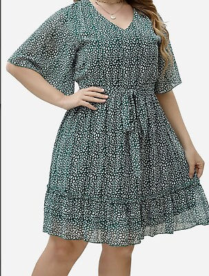 #ad Celkuser Plus Size Womens Chiffon Floral Boho Dress 2X $16.00