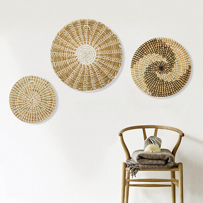 #ad 3 Sets Wall Basket Boho Decor Woven Decor Baskets Hanging Wall Art for Bedroom $32.30