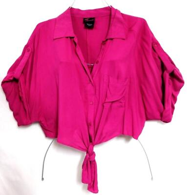 #ad Torrid pink plus size roll up sleeve knot front button down crop top 3 3X $18.99