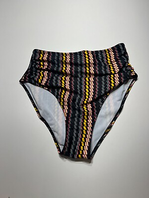 #ad NEW High Waisted Geometric Print Stretchy Swimwear Bikini Bottom Womens Medium $12.99