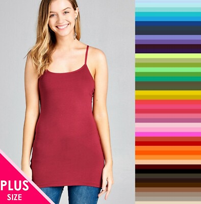 Womens Plus Size Cami Tank Top Active Basic Spaghetti Strap Long STORE CLOSING $7.66