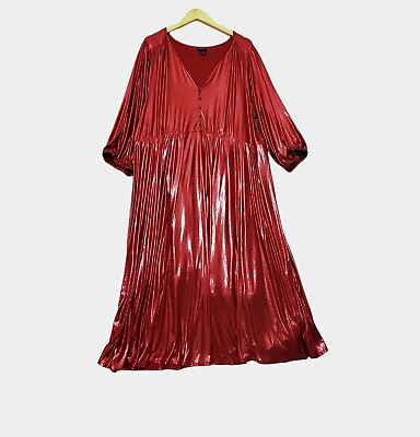 #ad Torrid Red Liquid Knit Maxi Dress 3 4 Sleeve V neck Shiny Shimmery Lined Size 3X $29.95