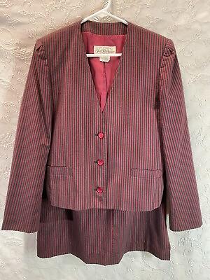 #ad Vintage Saks 5th Avenue Women#x27;s Blazer Jacket amp; Skirt Suit Set Red Stripes Sz 12 $34.10