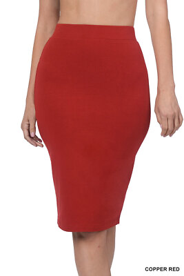#ad Women Premium Cotton Basic Bodycon Knee Length Midi Office Pencil Skirt $16.99