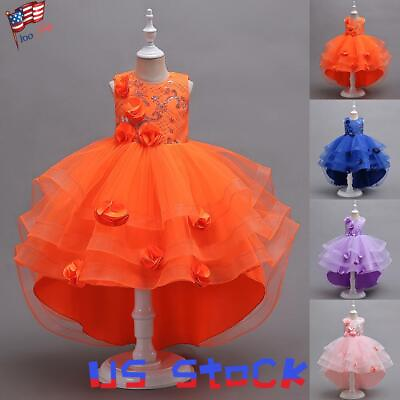 #ad Girls Hi Low Floral Dresses Princess Party Wedding Bridesmaid Gown Kids Baby $36.59