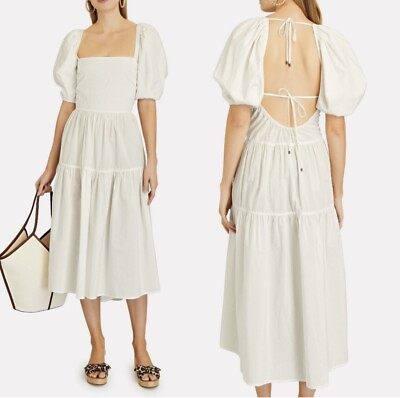 #ad New Jonathan Simkhai White Lou Puff Sleeve Cotton Dress Size S $140.00