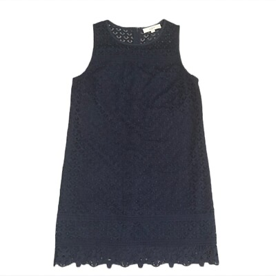 #ad Ann Taylor LOFT Navy Fan Lace Sleeveless Shift Navy Blue Dress Size 8 Petite $19.99