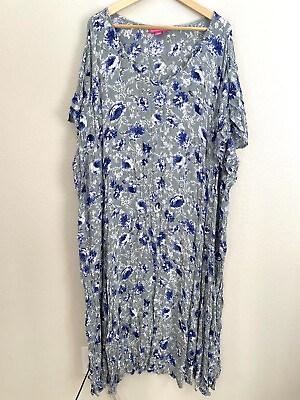 #ad Woman Within Plus Size 6X Crinckled Floral Maxi Dress Short Sleeve V Neck $34.99