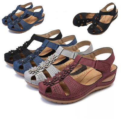 Womens Wide Fit Flat Sandals Ladies Wedges Slippers Flip Flops Mules Shoes Size $19.99