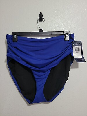NWT CHAPS Women#x27;s Plus Bikini Bottom Swimwear Blue Color Front Shirring.Size 20W $25.19