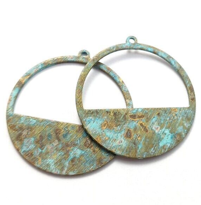 #ad 12ps Circle metal charm Turquoise rustic patina Jewelry making Boho DIY 175A $18.00