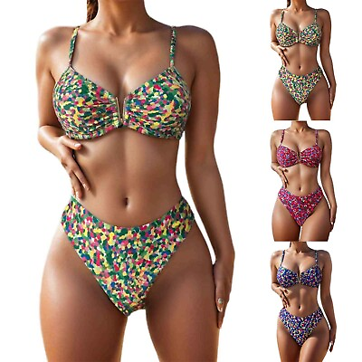 #ad Women Bikini Swimsuit High Waisted Plus Size High Cut Summer Beachwear $14.39