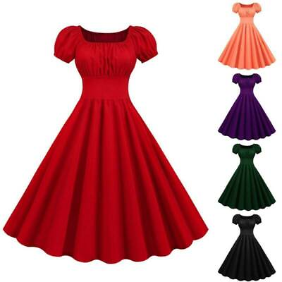 #ad Womens 50s 60s Vintage Solid Skater Dress Evening Rockabilly Party Swing Dresses $24.87
