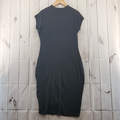 #ad Unique Vintage Dress XL Short Cap Sleeves Midi Modest Black Knit $24.49