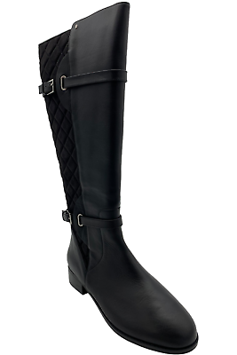 #ad Isaac Mizrahi Live Wide Calf Quilted Leather Riding Boots Black $47.99