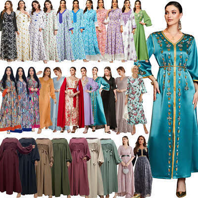 #ad Fashion Women Muslim Maxi Dress Kaftan Islamic Long Robes Cocktail Party Dresses C $34.10