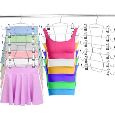#ad 6 Tier Skirt Hangers Organizer Metal Pants Hanger Space Saving with Adjustabl... $18.07