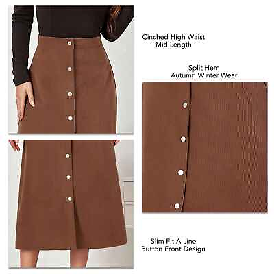 #ad Long Skirt Slim Fit Split Hem Polyester Fabric Autumn Skirt Button $21.83