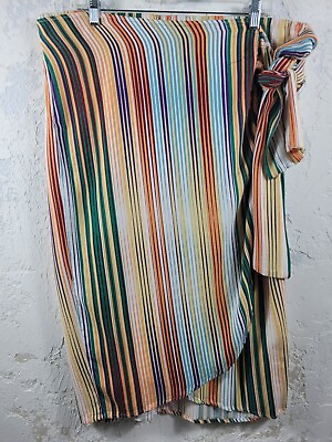 #ad ELOQUII Women#x27;s 18 Sarong Skirt Midi Pull On Faux Wrap Tie Striped Elastic Waist $24.20