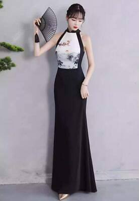 #ad Elegant Halterneck Printed Bodycon Fishtail Gown Cocktail Party Evening Dresses $119.27