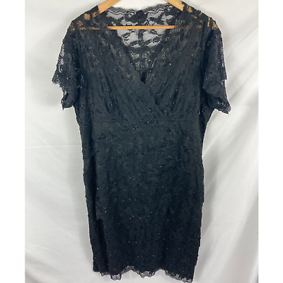 #ad Marina Beaded Lace Black Cocktail Dress Size 18W $31.68