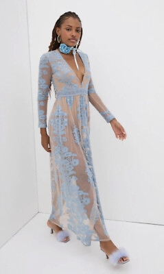 Free People For Love Of Lemons Temecula Maxi Dress Floral Lace Blue Nude S NWT $208.50