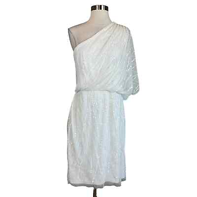 #ad Adrianna Papell Women#x27;s Cocktail Dress Size 16 White Beaded One Shoulder Sheath $69.99