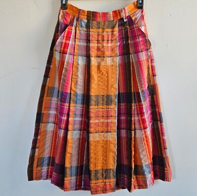 #ad MAEVE BY ANTHROPOLOGIE SUNSET PALETTE ORANGE PLAID SKIRT WOMEN#x27;S SIZE SMALL NWT $50.00