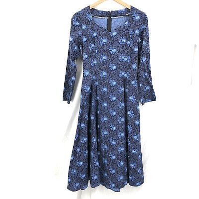 #ad vintage Handmade modest prairie long sleeved full skirt long dress Blue floral S $64.00
