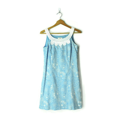 Ann Taylor LOFT sz 0 Blue White Floral Shift Dress Sleeveless Spring Summer XS $14.99