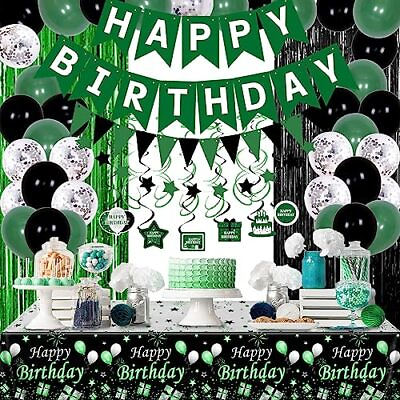 #ad 63 Pcs Green amp; Black Party Decorations for Men Women Green Birthday Decorations $30.26