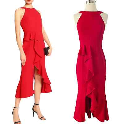 #ad NICHOLAS Red Piper Dress Sleeveless Ruffles Cocktail Dress Designer US 2 Flawed $75.00
