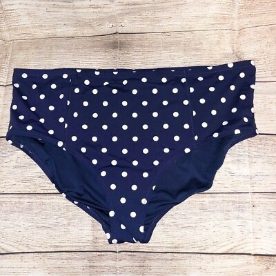 #ad Lands End Navy Blue w White Polka Dots Full Coverage Bikini Bottoms Size 20W $25.00