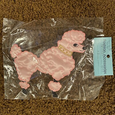 #ad VTG Pink Poodle Dog Embroidery Sew On Iron Skirt Applique Patch Gold Collar NIP $15.05