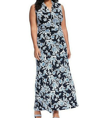 Women#x27;s weekend night cocktail work party Cruise floral knit maxi dress plus 3X $79.99