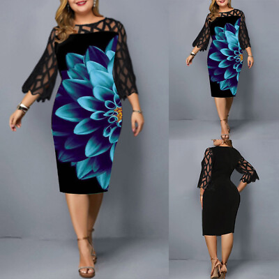 #ad Plus Size Women Lace Floral Half Sleeve Bodycon Evening Party Cocktail Dresses $30.69