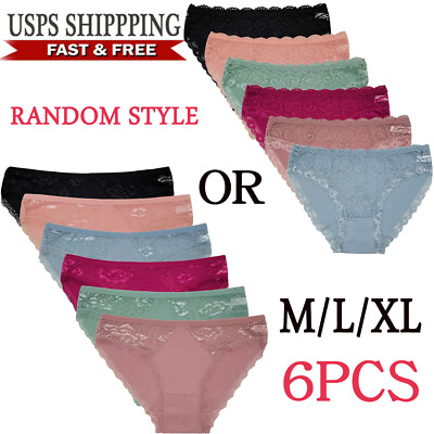 #ad Lot 6 Sexy Women Bikini Panties Brief Floral Lace Cotton Underwear US $11.75