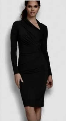 #ad *GREAT DEAL * David Meister Black Long Sleeve Ruched Cocktail Dress Size 6 $28.00