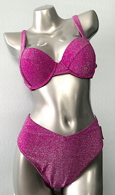 #ad PINK Victorias Secret Fuchsia Shimmer Swim Bikini Top amp; Bottom Set M $27.99