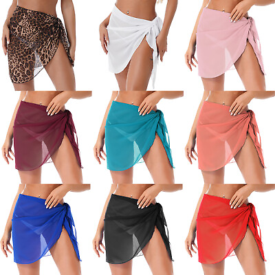 #ad Women Sarongs Sheer Bikini Cover Ups Chiffon Bikini Wrap Skirt for Pool Swimwear $10.22