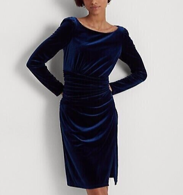 #ad Ralph Lauren women#x27;s Navy Velvet Midi Cocktail Dress size 18 retail $195 $78.80