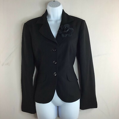 #ad Emily Womens Two Piece Skirt Suit Black Three Button Long Sleeve Size 8 $37.90