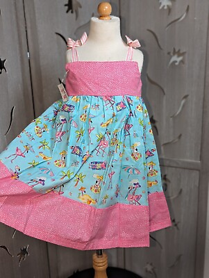 #ad NEW Handmade Girl#x27;s Summer Spring Dress Size 5 Easter spring Cute 🦩 Flamingo $19.99
