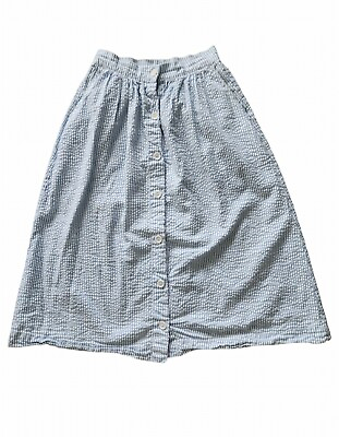 #ad Hamp;M Women#x27;s White and Blue Striped Skirt Midi Size 4 Buttons 100% Cotton EUC $11.99