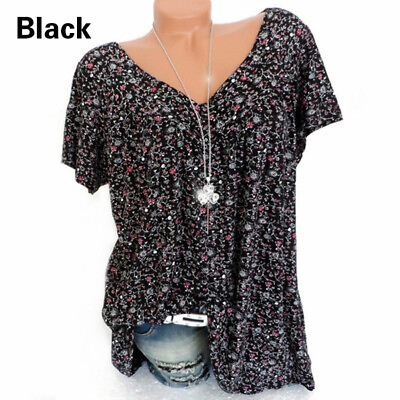 Fashion Womens Casual Boho Summer Short Sleeve V Neck Floral T Shirt Blouse Tops $9.21