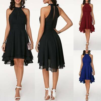 #ad #ad Women Halterneck Chiffon Mini Dress Ladies Summer Evening Party Cocktail Dresses $23.36