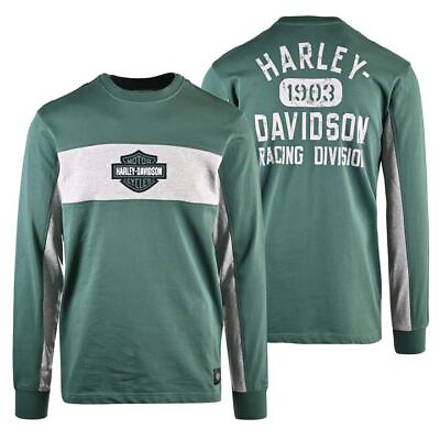 Harley Davidson Men#x27;s T Shirt Bistro Green Racing Bar amp; Shield Long Sleeve S35 $26.00