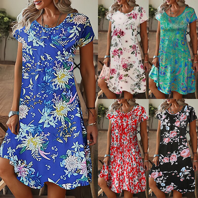 Womens Plus Size Holiday Boho Floral Dress Summer Beach Maxi Dress Sundress Soft $16.14
