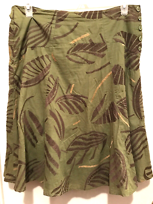 #ad Willi Smith Skirt Green with Brown amp; Yellow Embroidered Leaves Design Boho SZ 10 $18.00