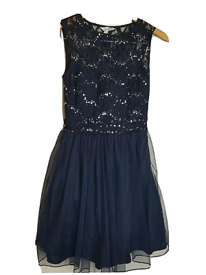 SpeekLess Women#x27;s Junior Dress Sequin 5 Navy Blue Lace Mesh formal Dance Prom $19.99
